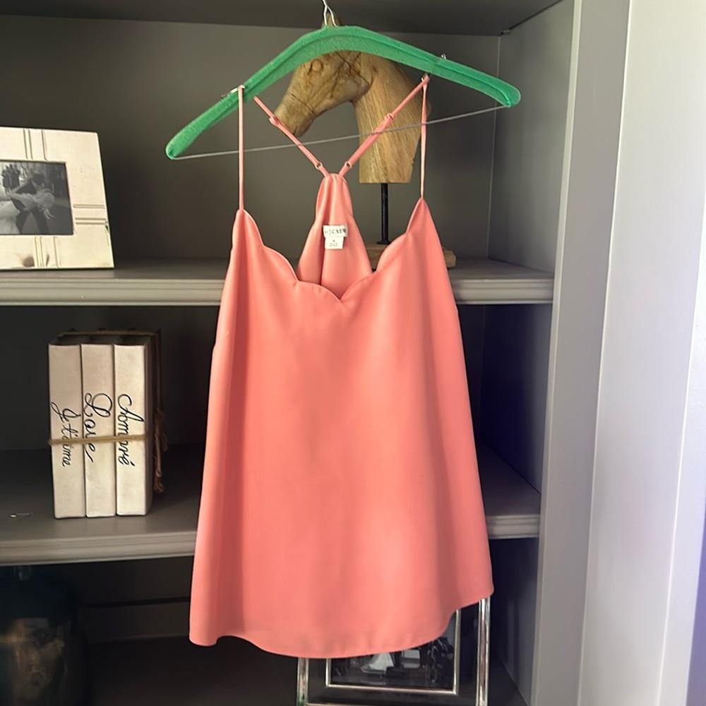 J.Crew Peach Scalloped Razer Back Top- EUC